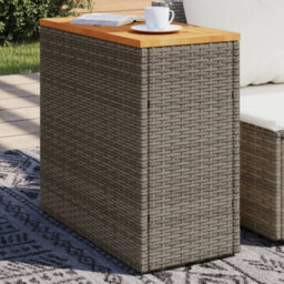 Walplus Garden Side Table With Wooden Top Grey 58X27.5X55 Cm Poly Rattan - thumbnail 1