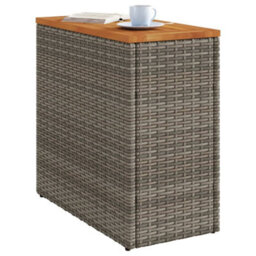 Walplus Garden Side Table With Wooden Top Grey 58X27.5X55 Cm Poly Rattan - thumbnail 4