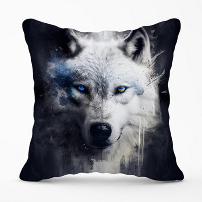 Warren Reed Designer White Wolf Face Splashart Dark Backgrouns Cushions 60Cm X 60Cm - image 1