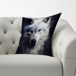 Warren Reed Designer White Wolf Face Splashart Dark Backgrouns Cushions 60Cm X 60Cm - thumbnail 2
