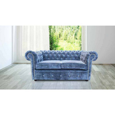 Chesterfield Crystal 2 Seater Sofa Velluto Blue Velvet In Classic Style - image 1