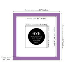 "6X6"" Purple Picture Frame - 6X6"" Square Frame With 4X4"" Mount For 6X6""/4X4"" Pictures Moderrn Style Thin Edge, 1 Pack" - thumbnail 2