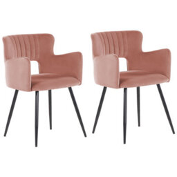 Beliani Set Of 2 Dining Chairs Sanilac Velvet Pastel Pink