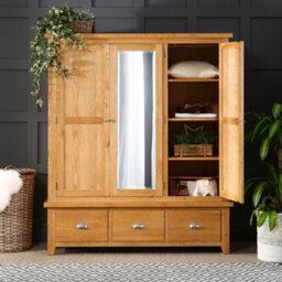 The Furniture Market Cheshire Oak Triple 3 Door Mirrored Wardrobe With 3 Drawers