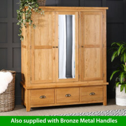The Furniture Market Cheshire Oak Triple 3 Door Mirrored Wardrobe With 3 Drawers - thumbnail 5