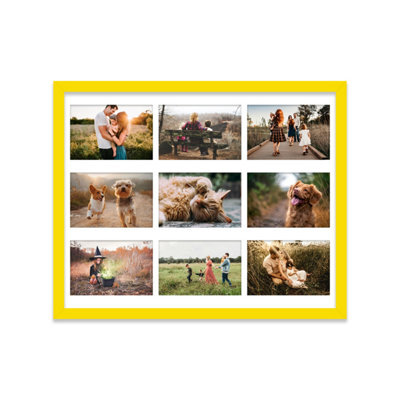 20X16 Inch 9 Opening Photo Collage Frame, Display Nine 6X4 Inch Photos, Multi Aperture Family Picture Frame, Yellow - image 1