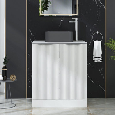 Royal Bathrooms Evora 700mm Matt White Fluted Floor Standing Countertop Vanity Unit 2 Door With Art Square Basin - image 1