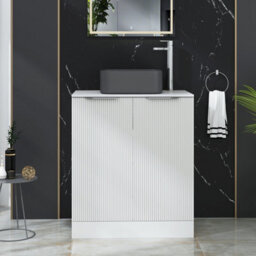 Royal Bathrooms Evora 700mm Matt White Fluted Floor Standing Countertop Vanity Unit 2 Door With Art Square Basin - thumbnail 1