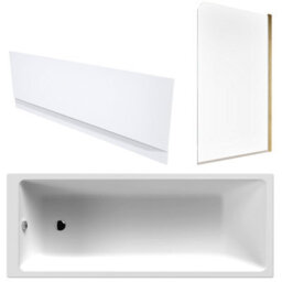 FNX Bathrooms White 1700 X 700 Single-Ended Bath With Waterproof Front Panel & Reversible Hinged Glass Bath Shower Screen - thumbnail 1