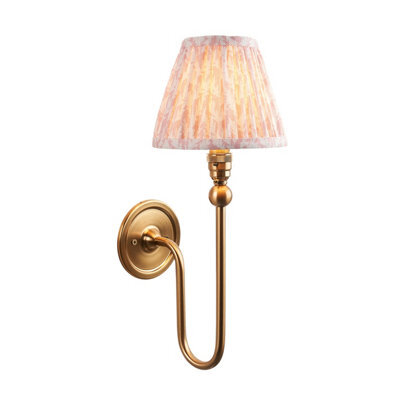 Loops Elegant Dimmable Wall Light In Brushed Aged Brass With Peachy Keen Fabric Shade For Stylish Interiors - image 1