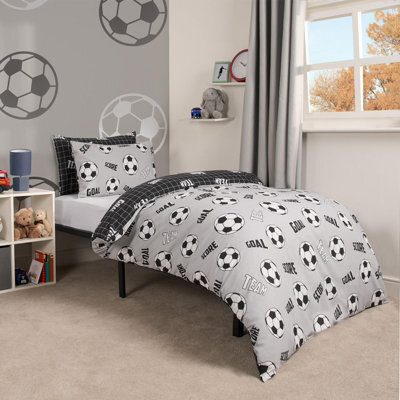 OHS Football Duvet Cover Set Reversible Kids Bedding Quilt Pillowcase, Grey - Single - image 1