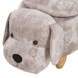 Beliani Beige Animal Storage Stool - Plush Footstool With Rubberwood Legs - thumbnail 6