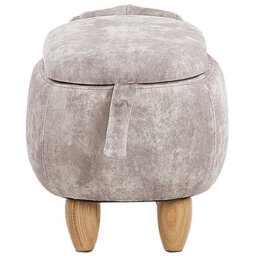 Beliani Beige Animal Storage Stool - Plush Footstool With Rubberwood Legs - thumbnail 5