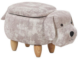 Beliani Beige Animal Storage Stool - Plush Footstool With Rubberwood Legs - thumbnail 3
