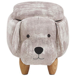 Beliani Beige Animal Storage Stool - Plush Footstool With Rubberwood Legs - thumbnail 1