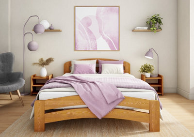Nodax Double Bed Frame, F10, Solid Pine Wood, Easy Assembly, Sturdy Slats & Extra Support Legs, 4Ft 6In, Alder Finish - image 1