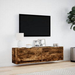 Berkfield Tv Wall Cabinet With Led Lights Smoked Oak 140X31X38 Cm - thumbnail 4