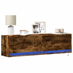 Berkfield Tv Wall Cabinet With Led Lights Smoked Oak 140X31X38 Cm - thumbnail 1