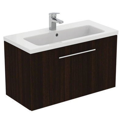 Ideal Standard I.life S Matt Coffee Brown Oak Effect Wall-Mounted Vanity Unit & Basin Set With 1 Chrome Effect Handle (W)800mm (H)440mm - image 1
