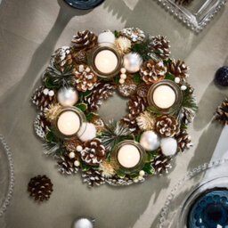 Dibor Silver Round Table Centrepiece Christmas Decoration Candle Holder Tealight Holder 30Cm - thumbnail 2