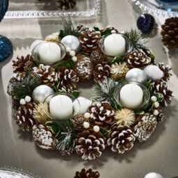 Dibor Silver Round Table Centrepiece Christmas Decoration Candle Holder Tealight Holder 30Cm