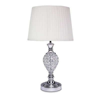 Lighting Supermarket Hannah Luxury Elegant Chrome & Crystal Table Lamp With Ivory Pleated Shade - image 1