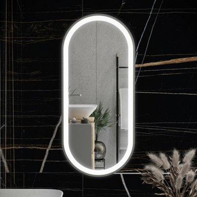 RAK Ceramics Rak Picture Oval 550X1000mm Brushed Nickel Oval Illuminated Bathroom Mirror With Touch Sensor - image 1