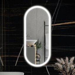 RAK Ceramics Rak Picture Oval 550X1000mm Brushed Nickel Oval Illuminated Bathroom Mirror With Touch Sensor