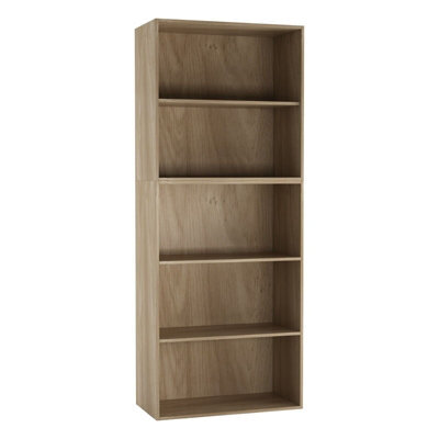 Urbn-Living Urbnliving Height 150Cm Wide 5 Tier Book Shelf Deep Bookcase Storage Cabinet Display Colour Oak Dining Living Room - image 1