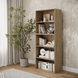 Urbn-Living Urbnliving Height 150Cm Wide 5 Tier Book Shelf Deep Bookcase Storage Cabinet Display Colour Oak Dining Living Room - thumbnail 3