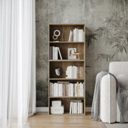 Urbn-Living Urbnliving Height 150Cm Wide 5 Tier Book Shelf Deep Bookcase Storage Cabinet Display Colour Oak Dining Living Room - thumbnail 2