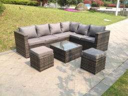 Fimous 8 Seater Grey Rattan Corner Sofa Set Coffee Table Garden Furniture Outdoor - thumbnail 2