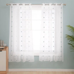 Deconovo Star Embroidery Net Curtains Semi Transparent Curtains Sheer Curtains For Living Room 55 X72 Drop Inch Blue 2 Panels - thumbnail 1