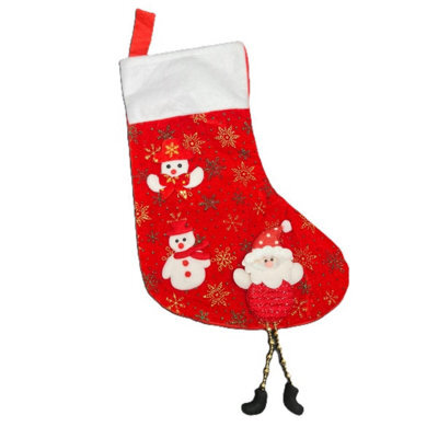 HSD Christmas Stocking With Santa & 2 Snowmen - Festive Holiday Decoration For Tree, Mantel & Home Decor - image 1