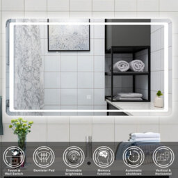 Probaty Bathrooms Probaty 80X60Cm Bathroom Mirror With Led Illuminated, Antifog Vanity Backlit,touch Switch Rectangle Smart Wall Mirror - thumbnail 2