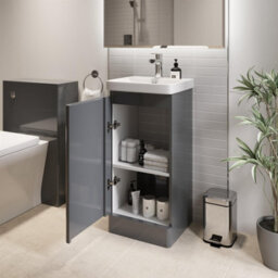 Affine Bathroom Cloakroom Vanity Unit Wash Basin Cabinet Cupboard Storage Grey 400mm - thumbnail 3