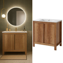 Impact Furniture Bathroom Freestanding Vanity Unit 800mm Sink Cabinet With Basin Oak Effect Floor Storage Classic - thumbnail 2