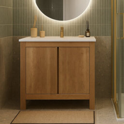 Impact Furniture Bathroom Freestanding Vanity Unit 800mm Sink Cabinet With Basin Oak Effect Floor Storage Classic