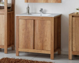 Impact Furniture Bathroom Freestanding Vanity Unit 800mm Sink Cabinet With Basin Oak Effect Floor Storage Classic - thumbnail 3