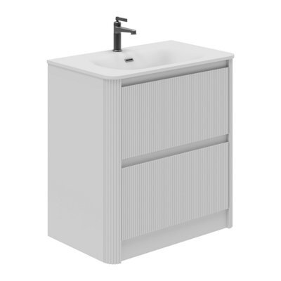 Plum&clay Isla Ribbed Fluted White 2 Drawer Freestanding Bathroom Vanity Unit & White Basin Set (W)800mm - image 1
