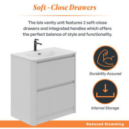 Plum&clay Isla Ribbed Fluted White 2 Drawer Freestanding Bathroom Vanity Unit & White Basin Set (W)800mm - thumbnail 4