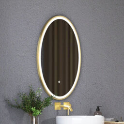 Royal Bathrooms Capri 500 X 800mm Oval Led Illuminated Framed Mirror With Demister Pad - Brushed Brushed Brass - thumbnail 1