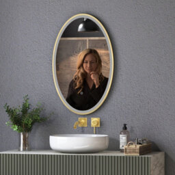 Royal Bathrooms Capri 500 X 800mm Oval Led Illuminated Framed Mirror With Demister Pad - Brushed Brushed Brass - thumbnail 2