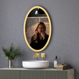 Royal Bathrooms Capri 500 X 800mm Oval Led Illuminated Framed Mirror With Demister Pad - Brushed Brushed Brass - thumbnail 8