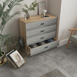 Urbnliving Height 73Cm 4 Drawer Wooden Bedroom Chest Cabinet Modern Oak Carcass And Ash Grey Drawers Wide Storage Cupboard Closet - thumbnail 2