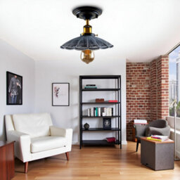 Industrial-Semi Flush Mount Ceiling Light With Metal E27 Lampshade 22Cm For Bedroom Living Room Hallway And Kitchen - thumbnail 2