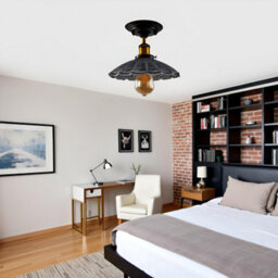Industrial-Semi Flush Mount Ceiling Light With Metal E27 Lampshade 22Cm For Bedroom Living Room Hallway And Kitchen - thumbnail 3