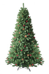Shatchi Artificial Christmas 8Ft Tree Maryland Fir Green Tips Red Berries And Pine Cone Decorations Metal Stand