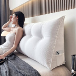 Living And Home White Beige Corduroy Wedge-Shaped Detachable Pillow 150Cm W X 20Cm D X 50Cm H - thumbnail 3