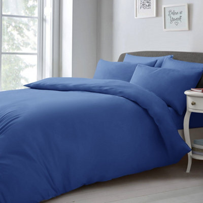 Velosso Elegant Microfibre Duvet Cover & Pillowcase Set, Contemporary Style Bed Linen, Button Enclosure - French Blue